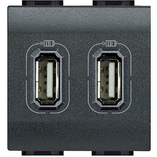 Chargeur 2 USB Type-A 2,4A 5V= Livinglight - Anthracite - 2 modules-L4285C2-8005543488607-BTICINO