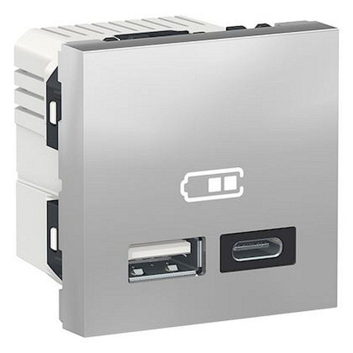 Unica - chargeur USB double - 5Vcc - 2,4A type A+C - 2 modules - alu - méca seul-NU301830-3606489516840-SCHNEIDER ELECTRIC FRANCE