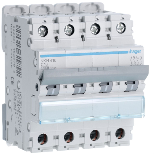 Disjoncteur 4P 10-15kA courbe C - 16A 4 modules-NKN416-3250614629792-HAGER