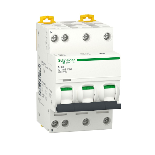 Acti9 iDT40T - disjoncteur modulaire - 3P+N - 20A - courbe C - 4500A/6kA-A9P22720-3606481381934-SCHNEIDER ELECTRIC FRANCE