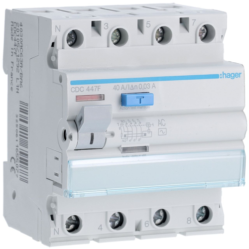 Interrupteur différentiel 4P 40A 30mA type AC 60Hz-CDC447F-3250611655077-HAGER