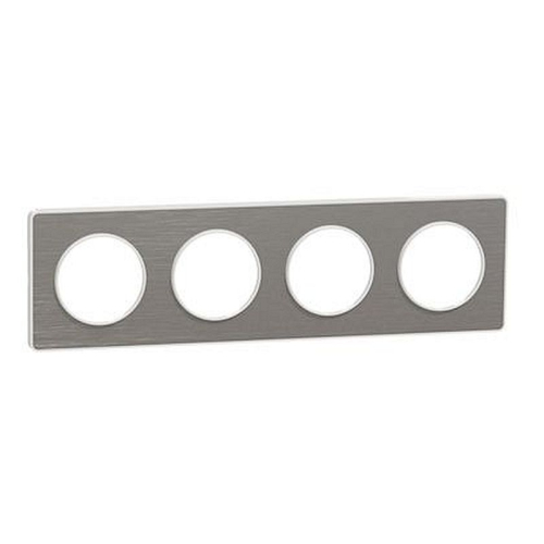 Odace Touch, plaque Aluminium brossé liseré Blanc 4 postes horiz./vert. 71mm-S520808J-3606480318740-SCHNEIDER ELECTRIC FRANCE