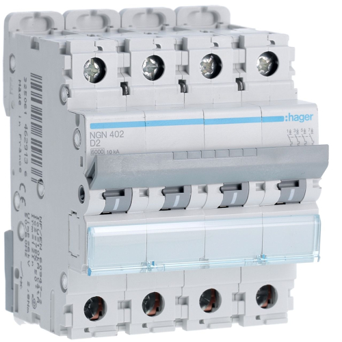 Disjoncteur 4P 6-10kA courbe D - 2A 4 modules-NGN402-3250614629136-HAGER