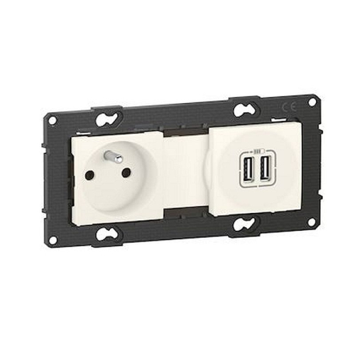 Prise de courant 16A + chargeur 2 USB 2,4A précâblées Altège - finition Neige-BTAL31DD-8005543601488-BTICINO