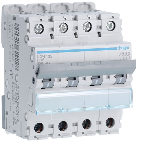 Disjoncteur 4P 6-10kA courbe D - 32A 4 modules-NGN432-3250614629228-HAGER