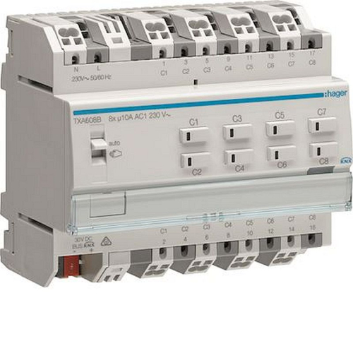 Module de sortie 8x 10A /230V~, KNX-TXA608B-3250616048836-HAGER