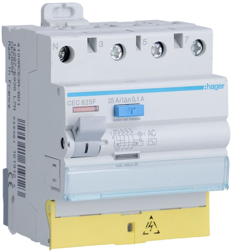 Interrupteur différentiel 3P+N 25A 100mA type AC à bornes décalées-CEC825F-3250611619123-HAGER