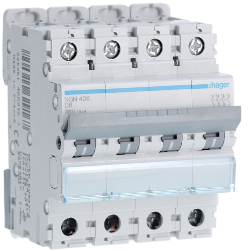 Disjoncteur 4P 6-10kA courbe D - 6A 4modules-NGN406-3250614629167-HAGER