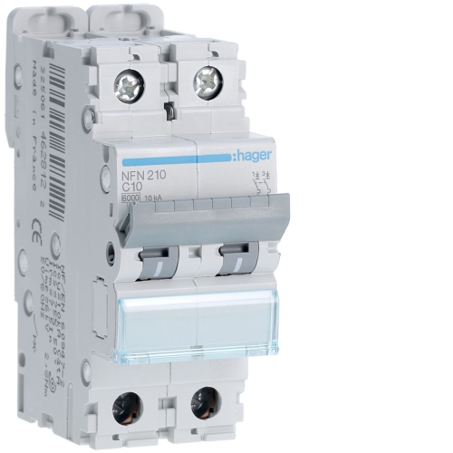 Disjoncteur 2P 6-10kA courbe C- 10A 2 modules-NFN210-3250614628122-HAGER