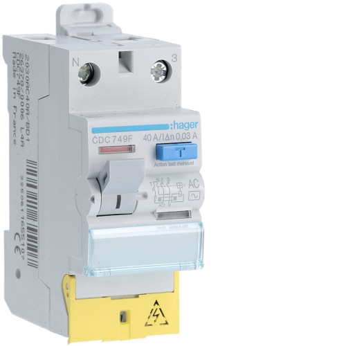 Interrupteur différentiel 2P 40A 30mA type AC à bornes décalées 60Hz-CDC749F-3250611655107-HAGER