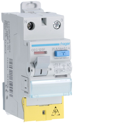 Interrupteur différentiel 1P+N 25A 100mA type AC à bornes décalées-CEC125F-3250611619093-HAGER