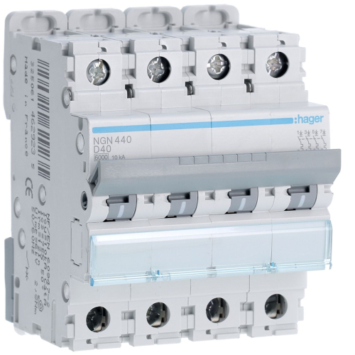 Disjoncteur 4P 6-10kA courbe D - 40A 4 modules-NGN440-3250614629235-HAGER