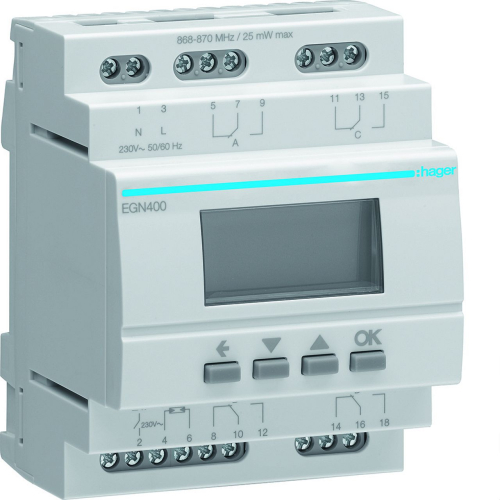 Interrupteur horaire électronique 4 voies annuelle, astronomique, crépusculaire-EGN400-3250617579926-HAGER