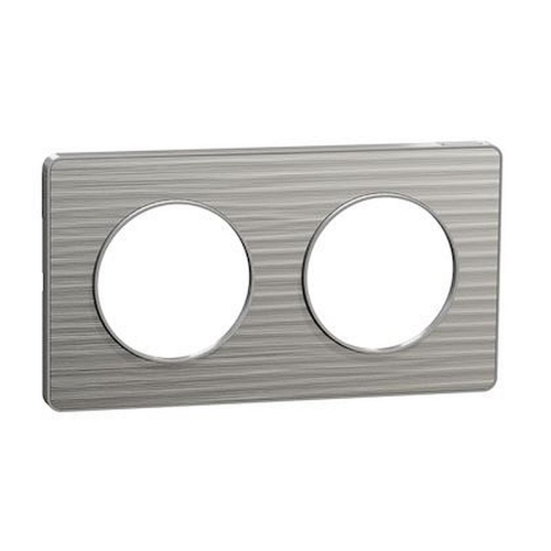 Odace Touch, plaque Aluminium brossé croco avec liseré Alu 2 postes entraxe 71mm-S530804J1-3606480483271-SCHNEIDER ELECTRIC FRANCE