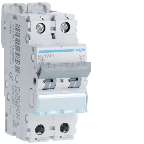 Disjoncteur 2P 6-10kA courbe D - 40A 2 modules-NGN240-3250614628931-HAGER