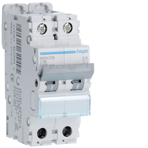 Disjoncteur 2P 10-15kA courbe C - 16A 2 modules-NKN216-3250614629495-HAGER