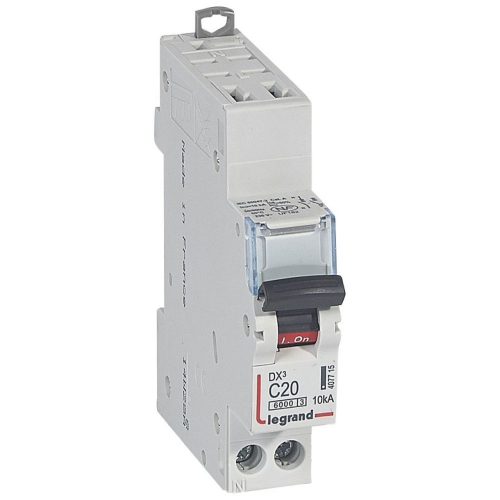 Disjoncteur DX³ 6000 - auto/vis - U+N - 230V~ - 20 A - 10 kA - courbe C - 1M-407715-3245064077156-LEGRAND