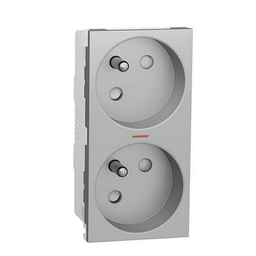 Unica - prise double lum 2P+T - FR - 45DEG - connex rapide - Alu - méca seul-NU306930S-3606489454524-SCHNEIDER ELECTRIC FRANCE