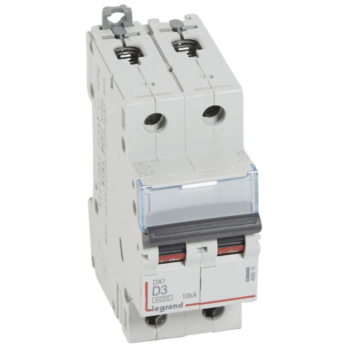 Disj. DX³ 6000kA 10kA arrivée haute/départ bas à vis 3A -courbe D -2 modules-408010-3245064080101-LEGRAND