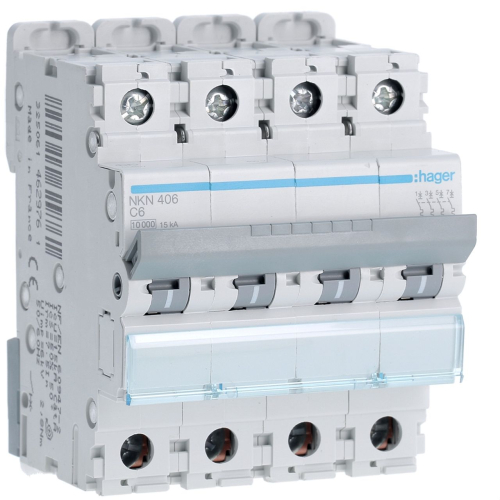 Disjoncteur 4P 10-15kA courbe C - 6A 4 modules-NKN406-3250614629761-HAGER