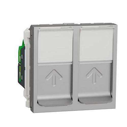 Unica - prise RJ45 double - cat 6 STP - 2 mod - Alu - méca seul-NU342630-3606489467630-SCHNEIDER ELECTRIC FRANCE