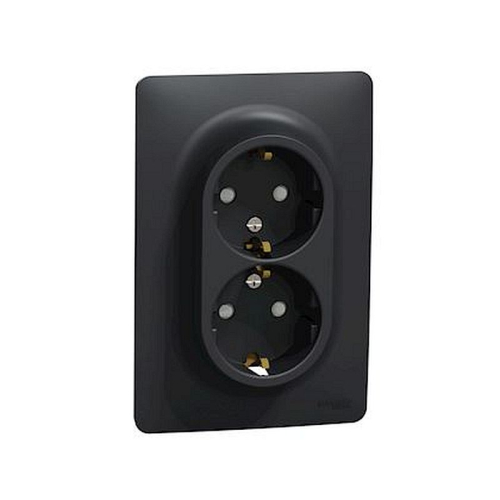 Unica - prise double 2P+T pour boîte 1P - DE - vis - Anthracite - méca + plaque-NU206754-3606489452582-SCHNEIDER ELECTRIC FRANCE