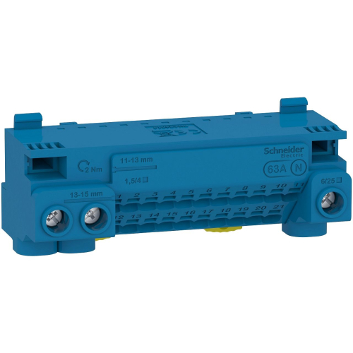 Resi9 - bornier neutre 63A + cavalier - auto 21x1,5² à 4² - vis 3x6² à 25²-LGYT1N24-3606489580018-SCHNEIDER ELECTRIC FRANCE