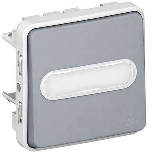 Poussoir NO lumineux étanche avec porte-étiquette Plexo composable IP55 10A gris-069543-3245060695439-LEGRAND