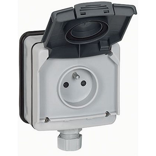 Prise de courant étanche 2P+T avec volet Plexo IP66 complet 16A 250V~ - gris-090466-3245060904661-LEGRAND