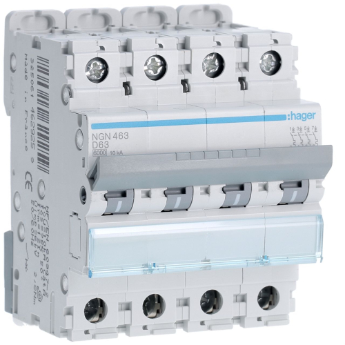 Disjoncteur 4P 6-10kA courbe D - 63A 4modules-NGN463-3250614629259-HAGER