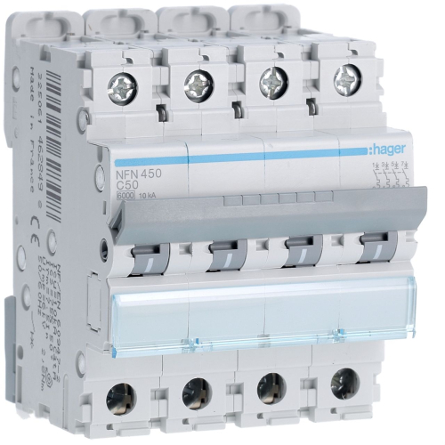 Disjoncteur 4P 6-10kA courbe C - 50A 4 modules-NFN450-3250614628498-HAGER