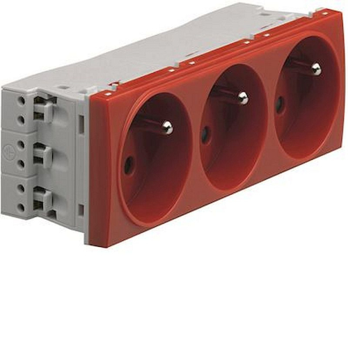 Systo prise courant triple spécial goulotte 2P+T 16A détrompée 2 modules Rouge-WS133-3250617081337-HAGER