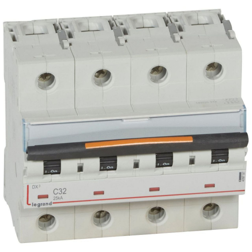 Disjoncteur DX³ 25kA arrivée haut/départ bas vis 4P 400V~ 32A courbe C 6 modules-409797-3245064097970-LEGRAND