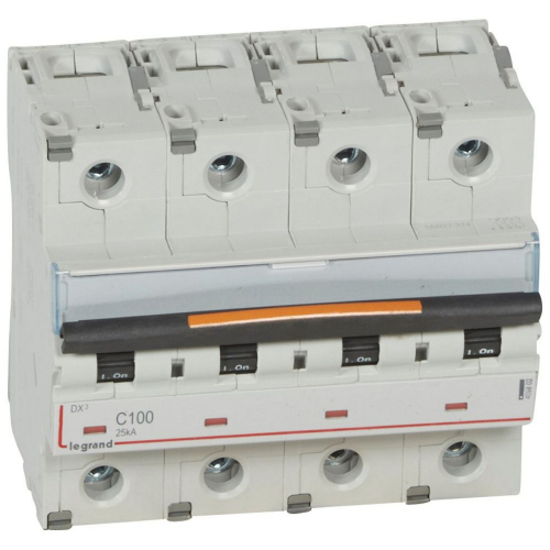 Disjoncteur DX³ 25kA arrivée haut/départ bas vis 4P 100A - courbe C - 6 modules-409802-3245064098021-LEGRAND