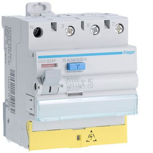 Interrupteur différentiel 3P+N 25A 30mA type AC à bornes décalées-CDC825F-3250611619062-HAGER