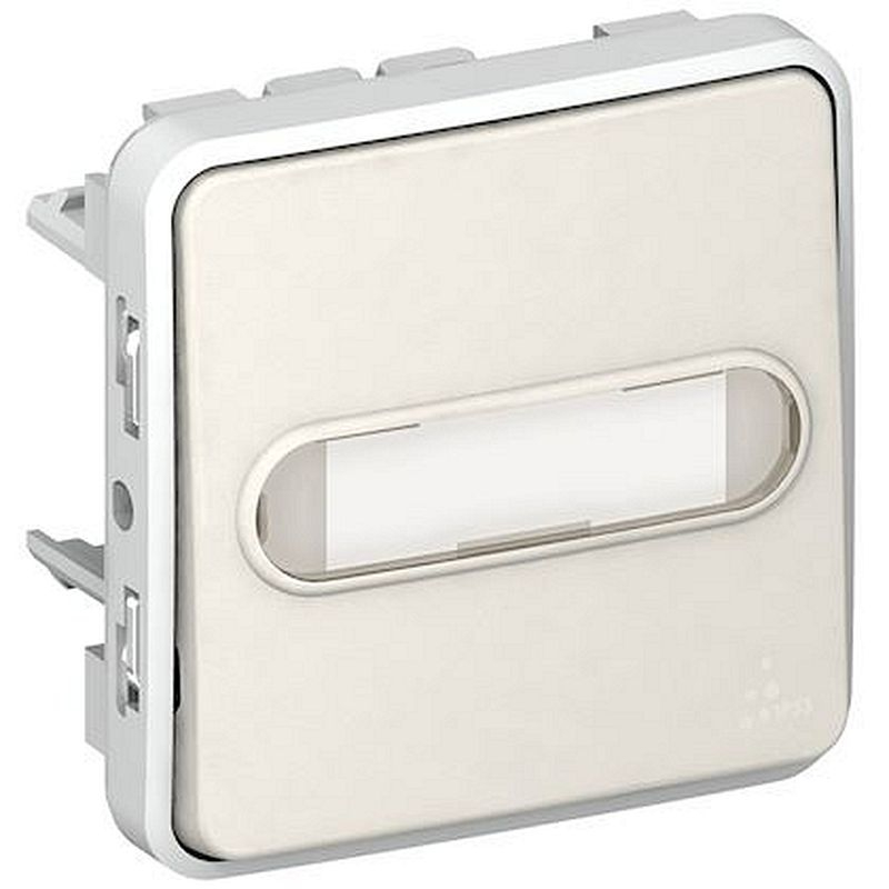 Poussoir étanche NO lumineux porte-étiquette Plexo composable IP55 10A - blanc