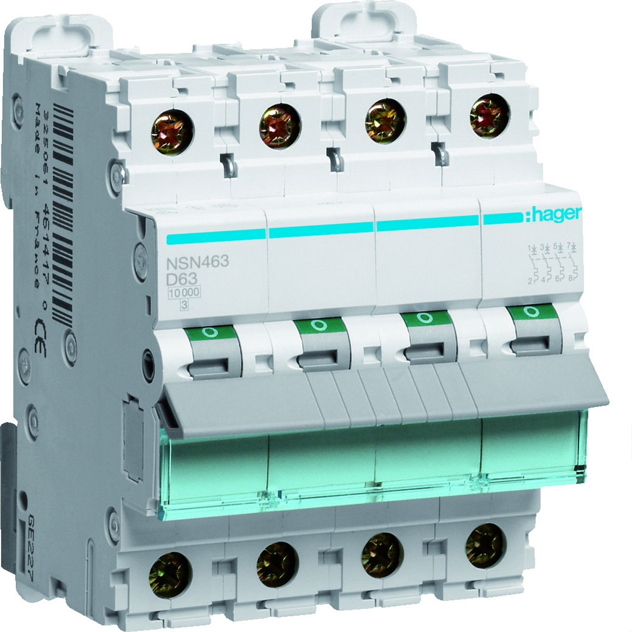 Disjoncteur 4P 15kA courbe D - 63A 4 modules