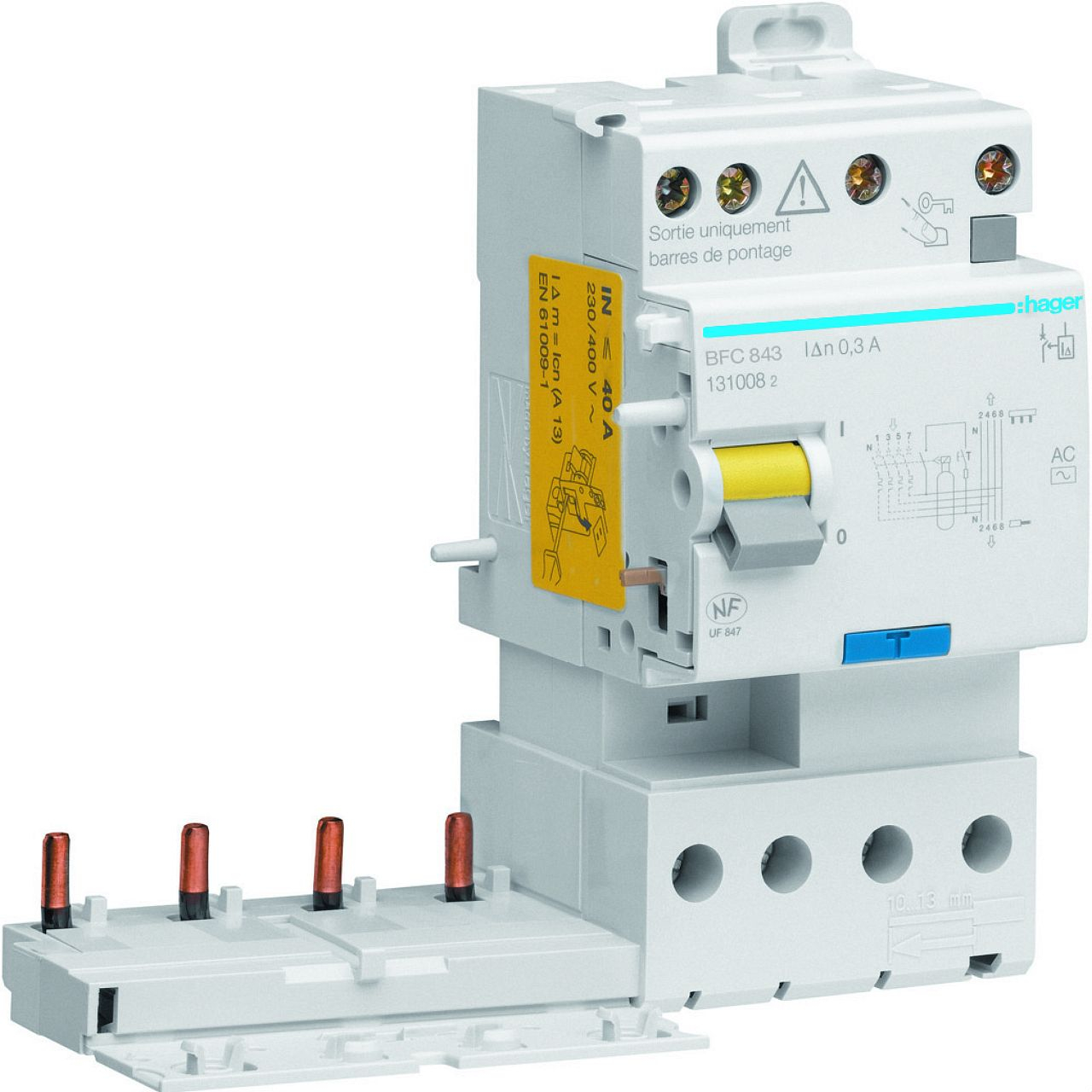 Bloc différentiel double sortie 4P 40A 300mA type AC 50/60Hz