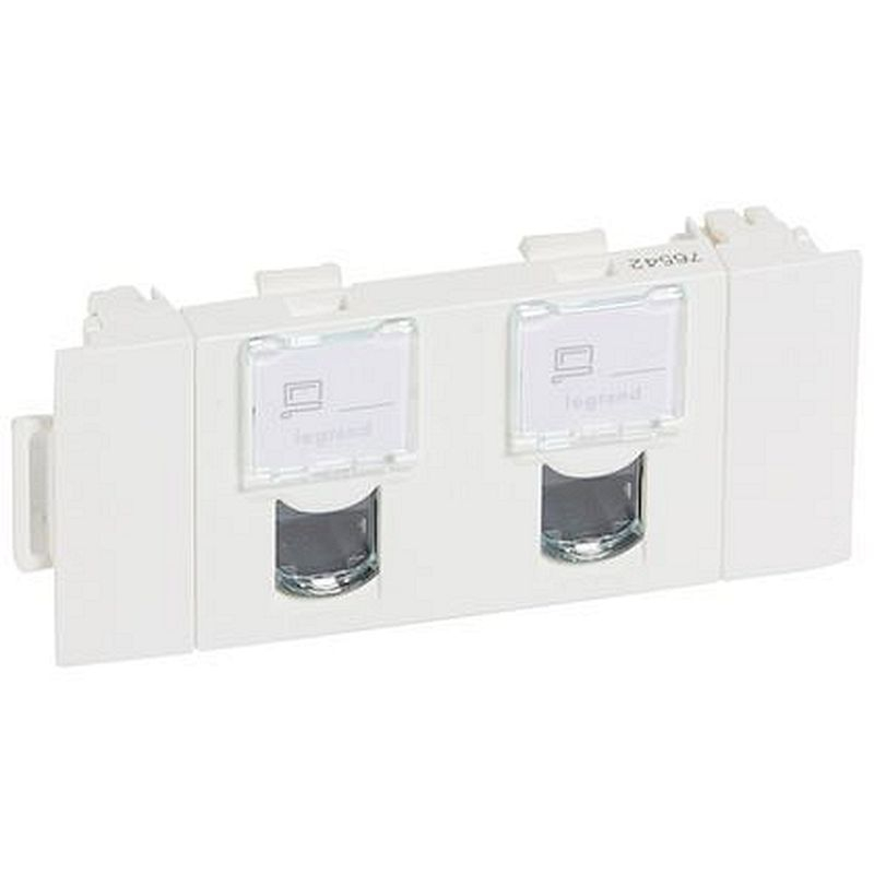 Double prise RJ45 cat5e FTP pour goulotte clippage direct Mosaic 3 mod - blanc