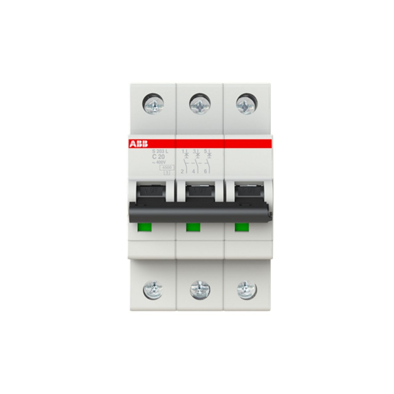 Disjoncteur S203L 3P 20A Courbe C Raccordement à vis - 6KA (3Modules)