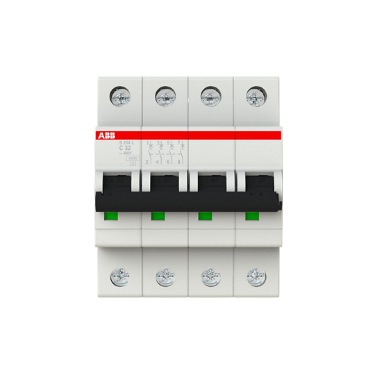 Disjoncteur S204L 4P 32A Courbe C Raccordement à vis - 6KA (4Modules)