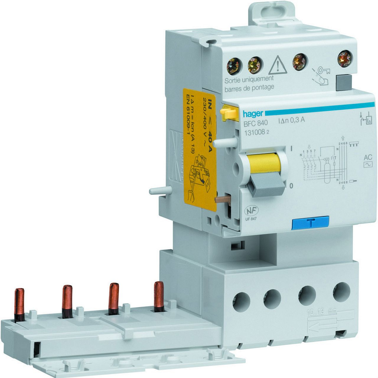 Bloc différentiel double sortie 4P 40A 300mA type AC