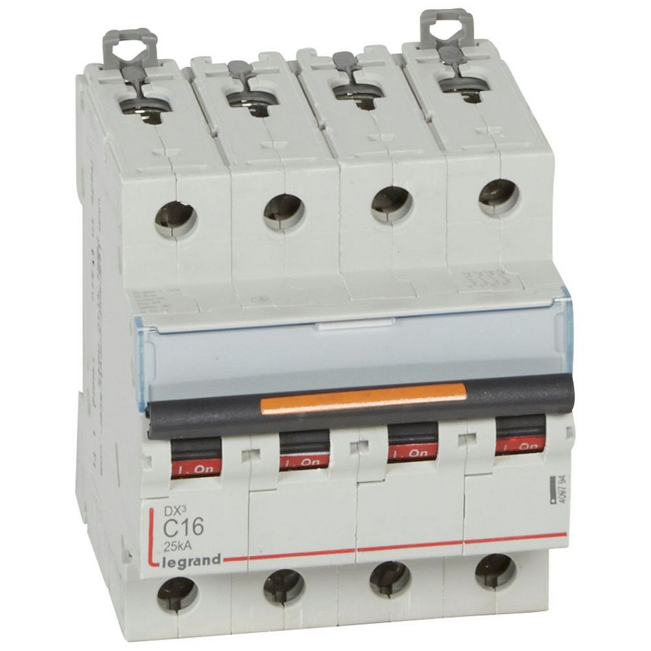 Disjoncteur DX³ 25kA arrivée haut/départ bas vis 4P 400V~ 16A courbe C 4 modules