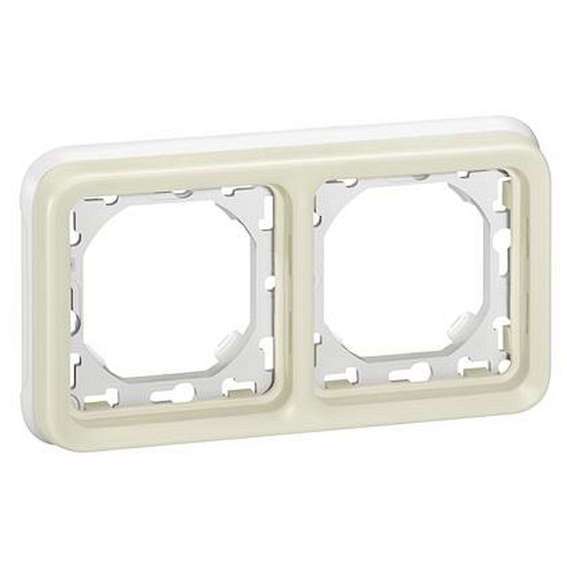 Support plaque étanche 2 postes horizontaux Plexo composable IP55 - blanc