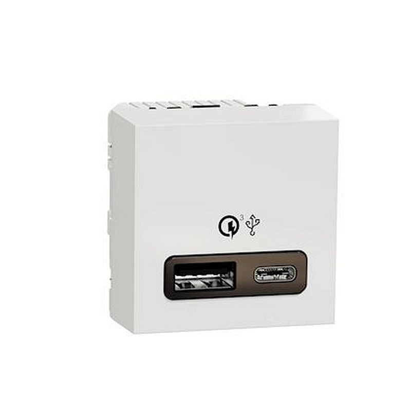 Unica - prise chargeur USB double - rapide 18W - 3,4A type A+C - 2 mod - blanc