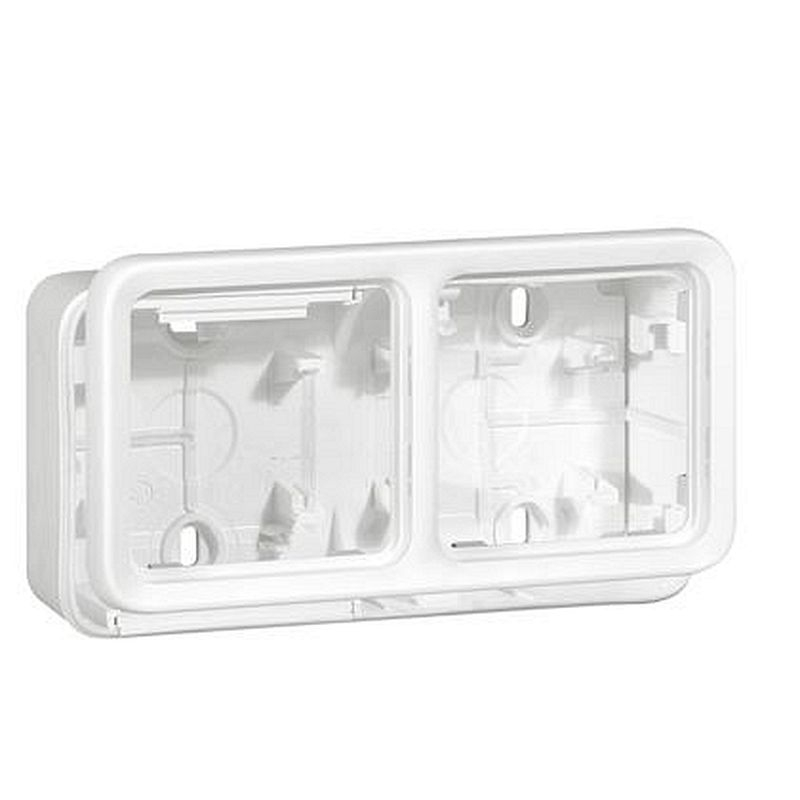 Boîtier à embouts 2 postes horiz Plexo composable IP55 blanc Artic antimicrobien