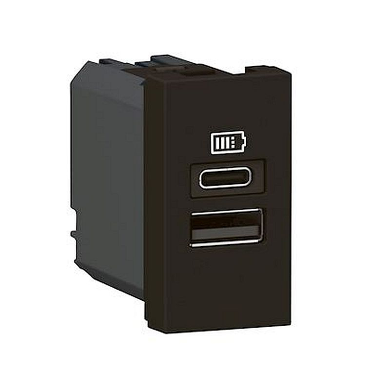 Chargeur USB Type-A+Type-C Mosaic - 1 module noir pour poste de travail