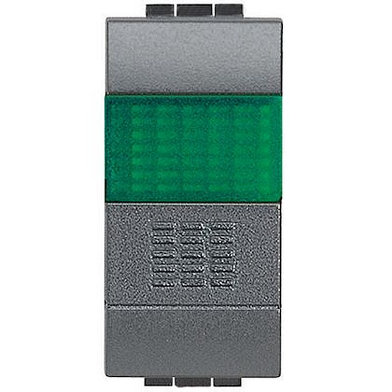 Poussoir à voyant vert Livinglight 10A 250V - Anthracite