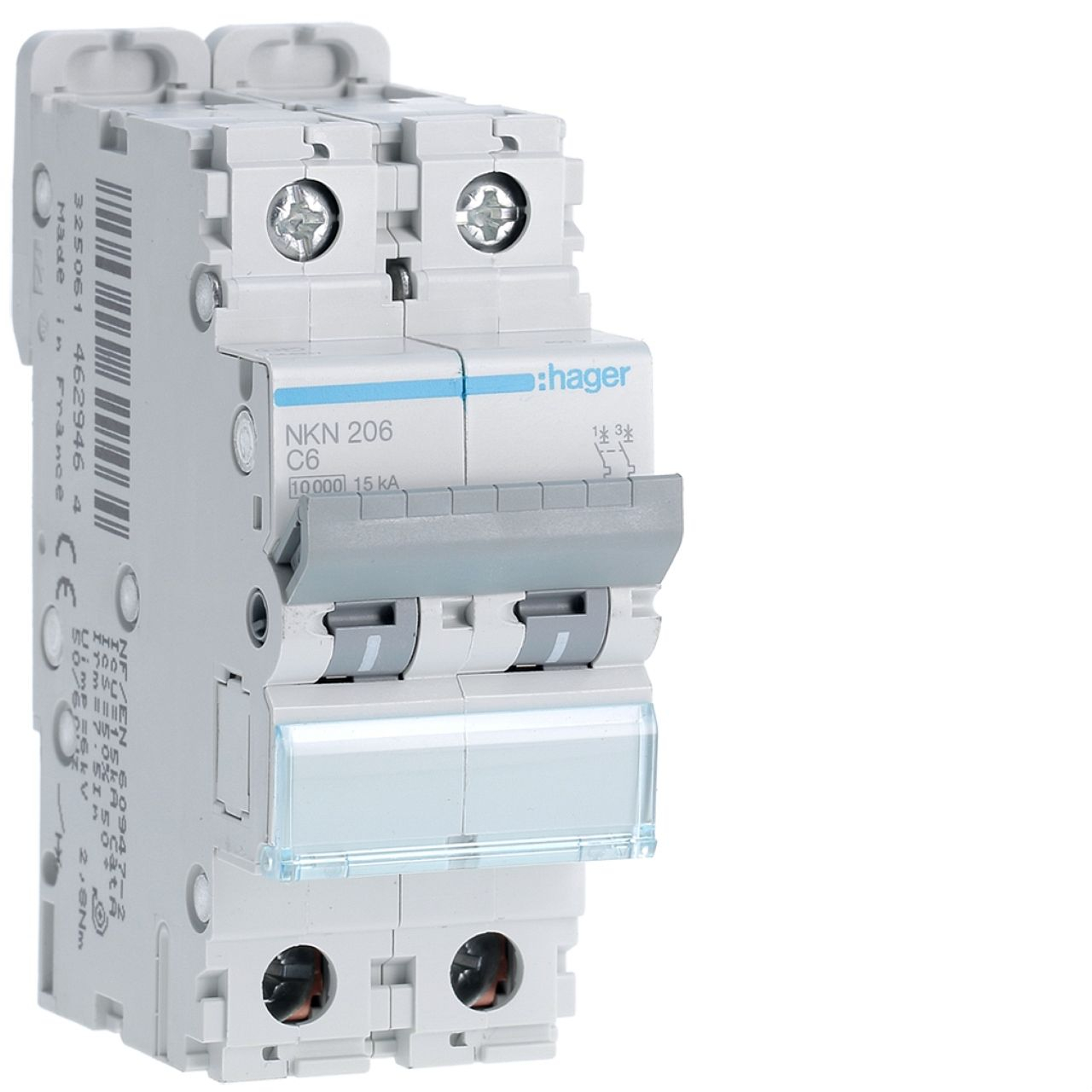 Disjoncteur 2P 10-15kA courbe C - 6A 2 modules