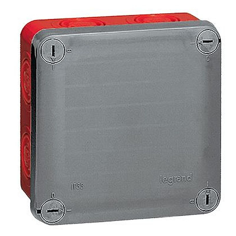 Boîte de dérivation carrée pour presse-étoupe Plexo gris/rouge - 105x105x74mm